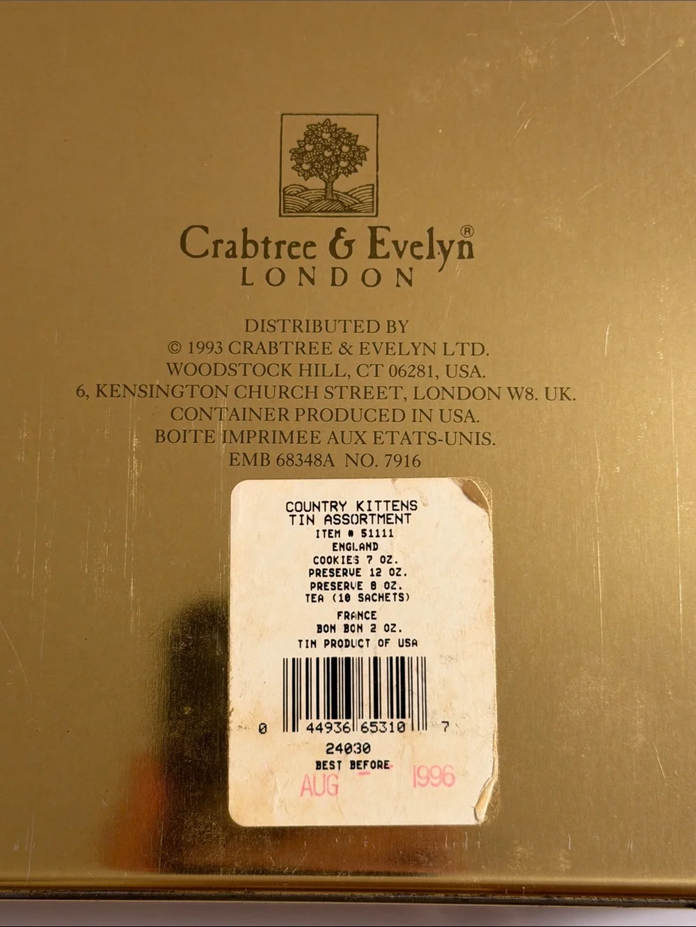 Vintage Crabtree & Evelyn London 1993 Decorative Metal Cats Tin